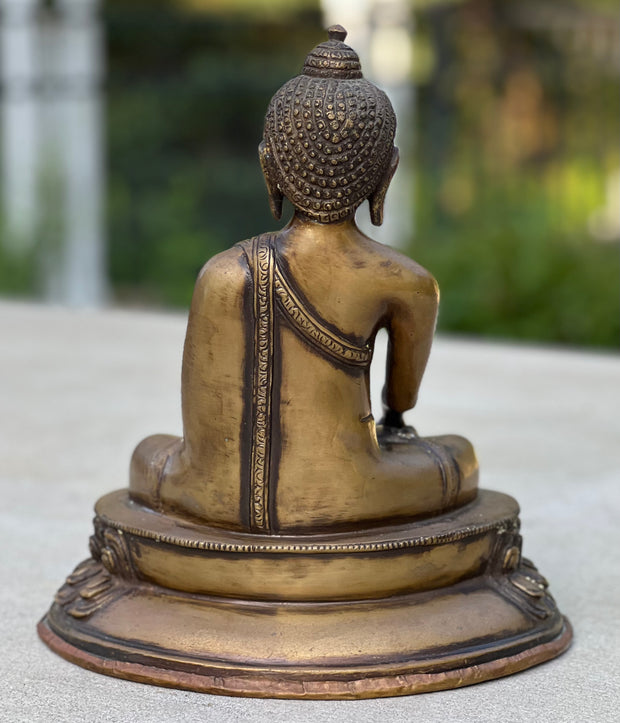 Meditation Buddha Statue Solid Antique Brass for Home Altar Shrine Meditation Room 10 Inches Tall