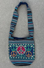 Peace Signs Hippie Hobo Bohemian Crossbody Bag Purse - DharmaObjects