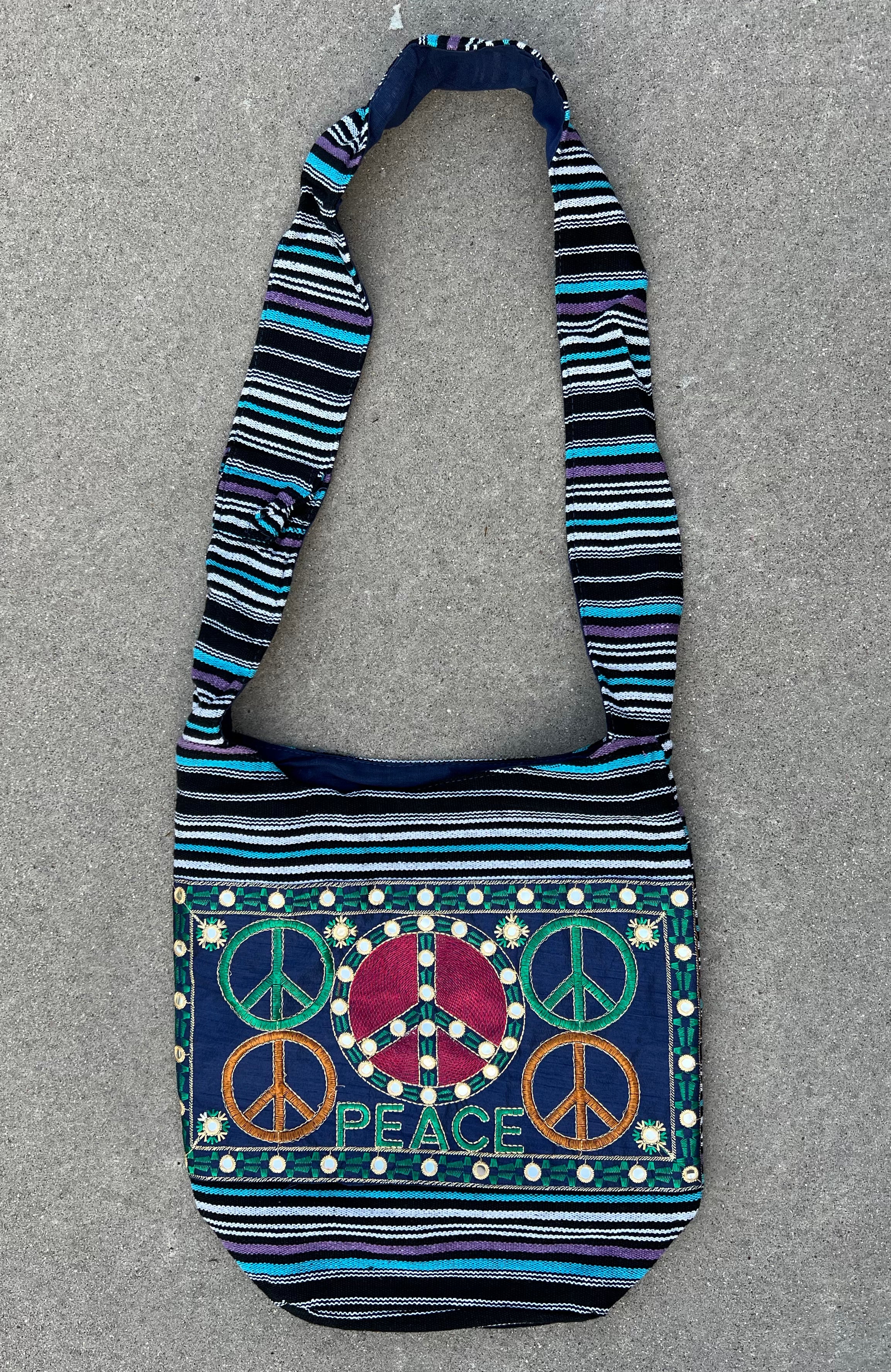 Peace Signs Hippie Hobo Bohemian Crossbody Bag Purse - DharmaObjects