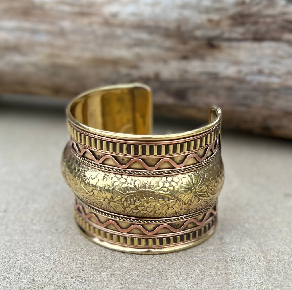 Handcrafted Cuff Bracelet Vintage Floral Design Boho Gypsy Ethnic Jewelry