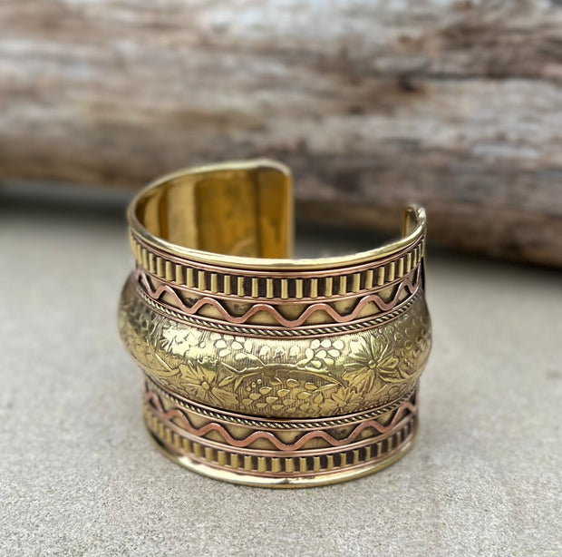 Handcrafted Cuff Bracelet Vintage Floral Design Boho Gypsy Ethnic Jewelry