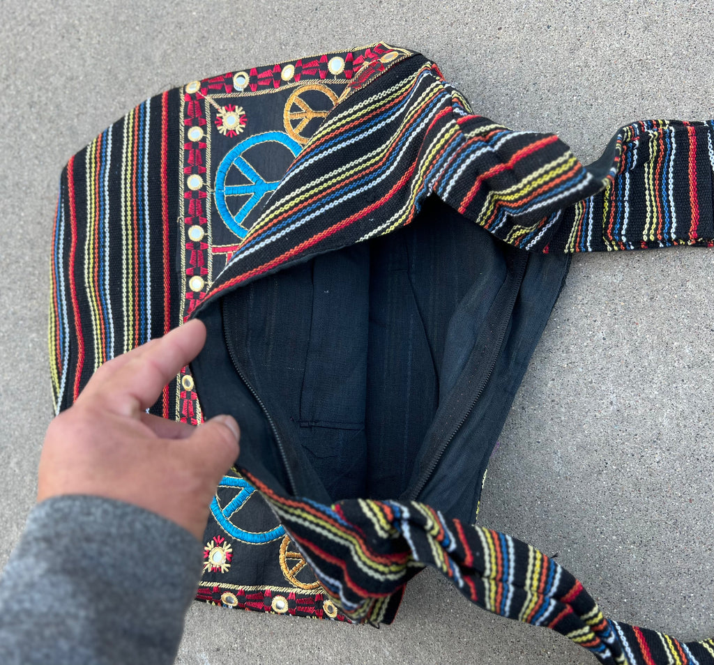 Peace Signs Hippie Hobo Bohemian Crossbody Bag Purse - DharmaObjects