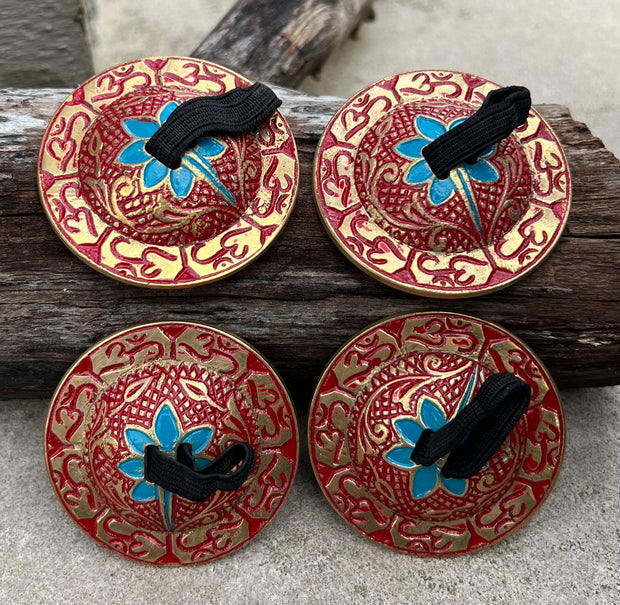 2 Pairs Brass Om Finger Cymbals Zills for Belly Dancing