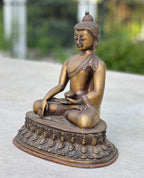 Meditation Buddha Statue Solid Antique Brass for Home Altar Shrine Meditation Room 10 Inches Tall