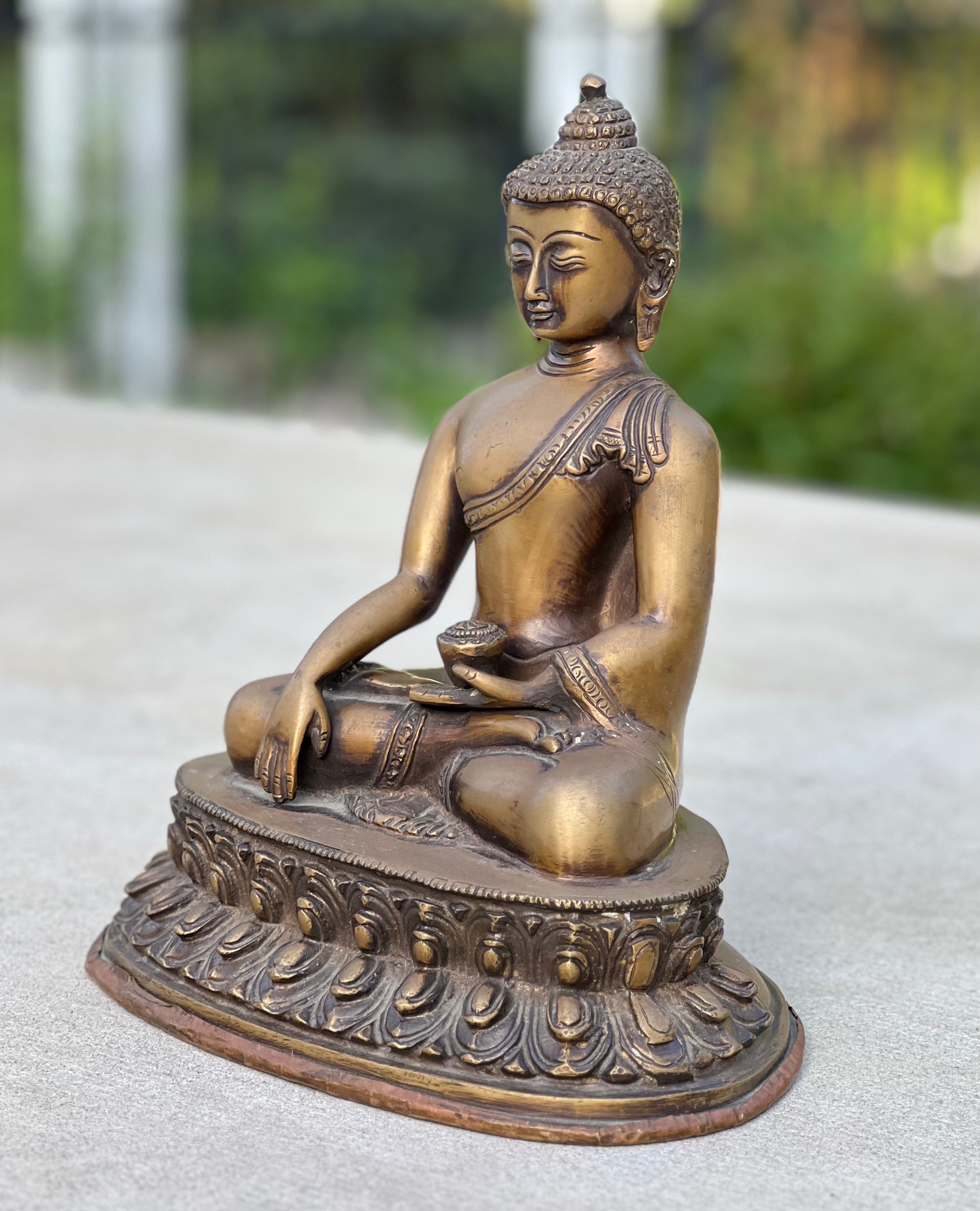 Meditation Buddha Statue Solid Antique Brass for Home Altar Shrine Meditation Room 10 Inches Tall