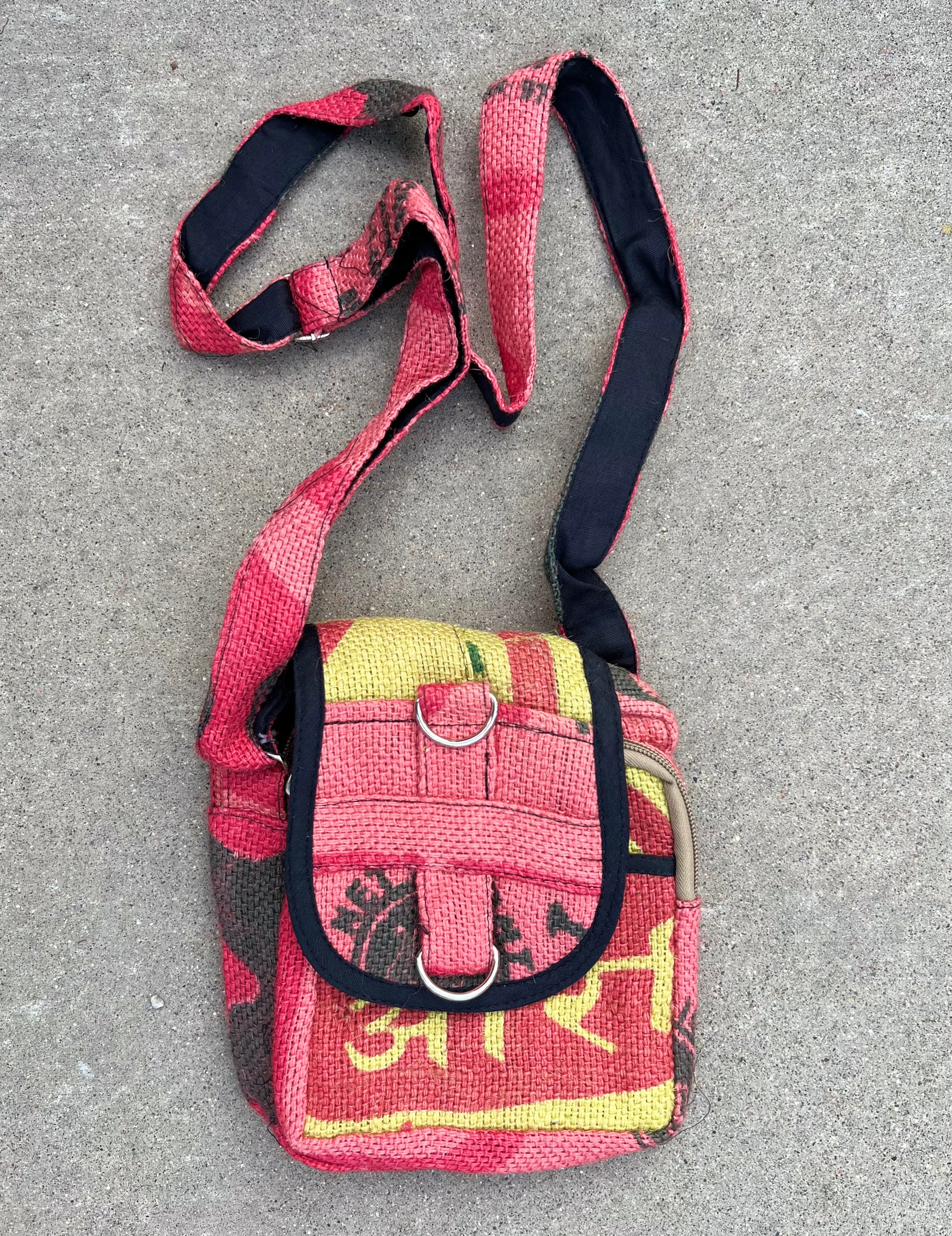 Hemp Handmade Hippie Cross Body Bag, Travel Sling Bag, Vegan Passport Bag, Travel Cute Purse, Hippie Shoulder Bag, Fair Trade