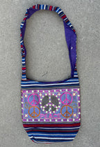 Peace Signs Hippie Hobo Bohemian Crossbody Bag Purse - DharmaObjects