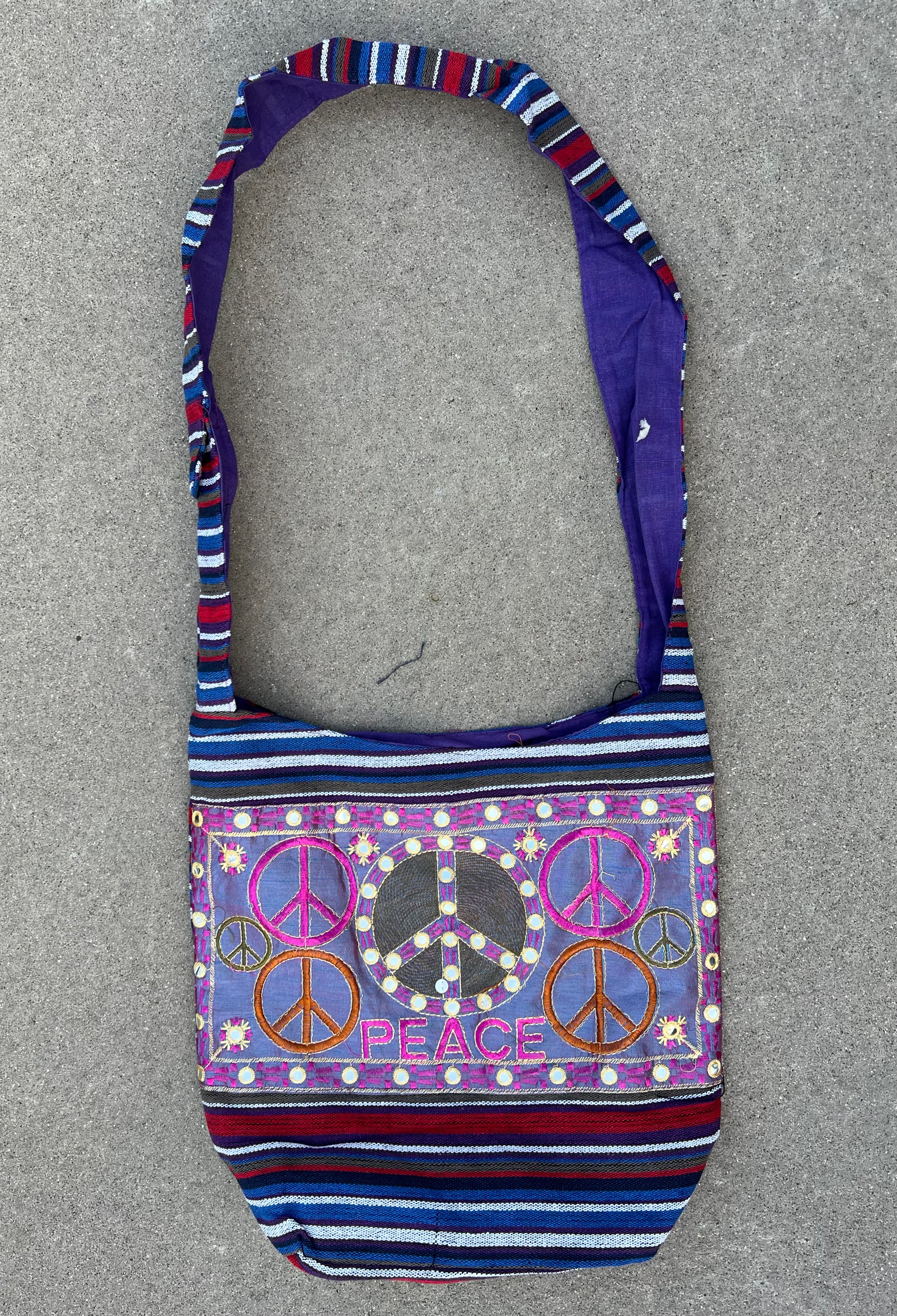 Peace Signs Hippie Hobo Bohemian Crossbody Bag Purse - DharmaObjects