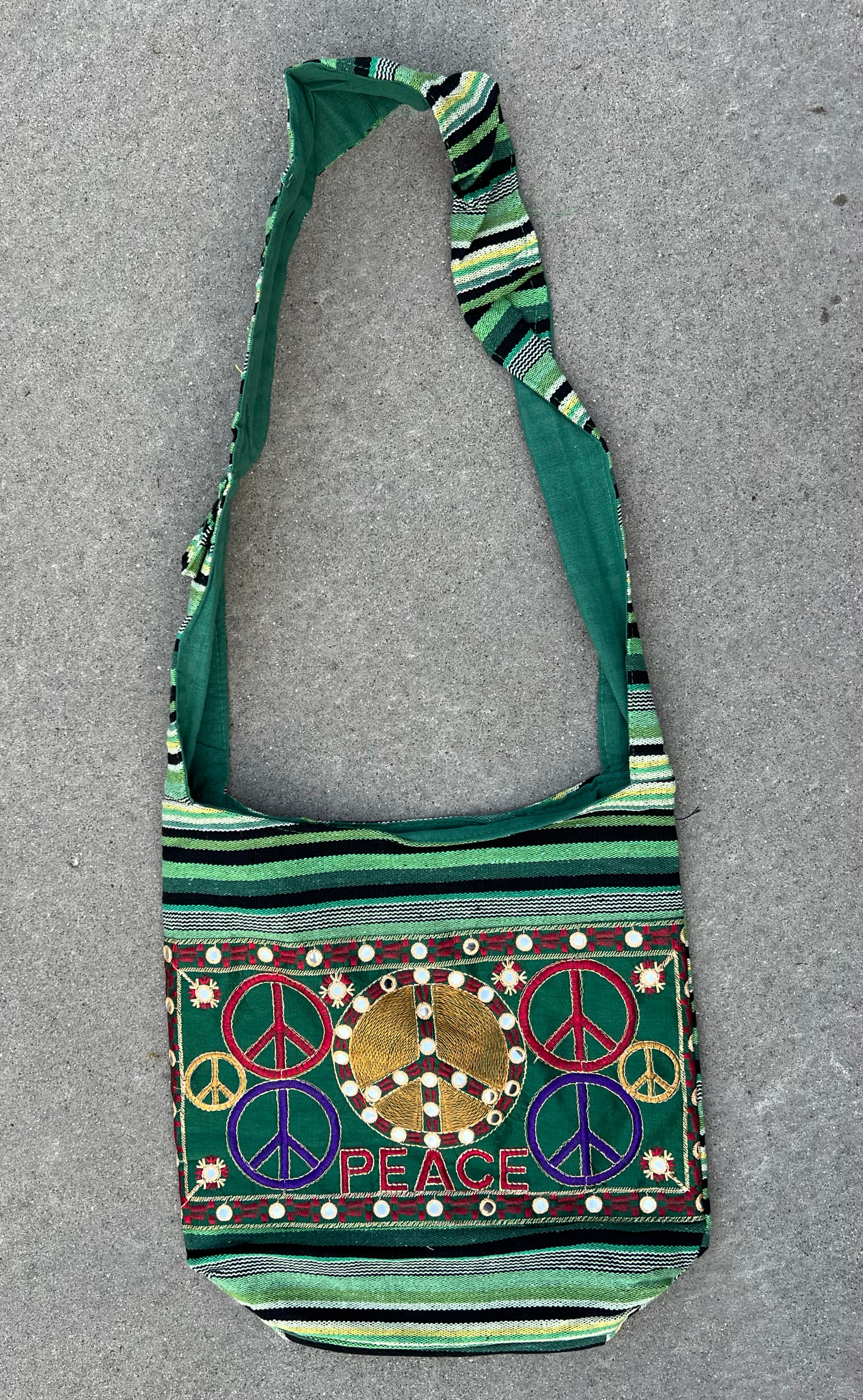 Peace Signs Hippie Hobo Bohemian Crossbody Bag Purse - DharmaObjects