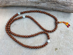 Brown Tibetan Buddhist Rare Bodhi Seed Mala, 3 Conch Shell Accent, Free Mala Bag