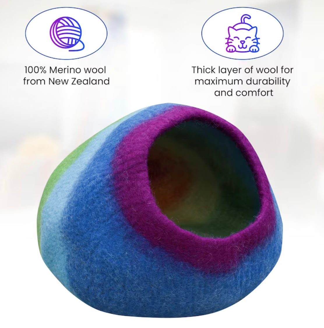KayJayStyles Rainbow Felt Cat Cave / Cat Bed / Warm Cat House / Cat Cocoon Hand Felted Natural Wool Eco-Friendly - Great Cat Gift - DharmaObjects