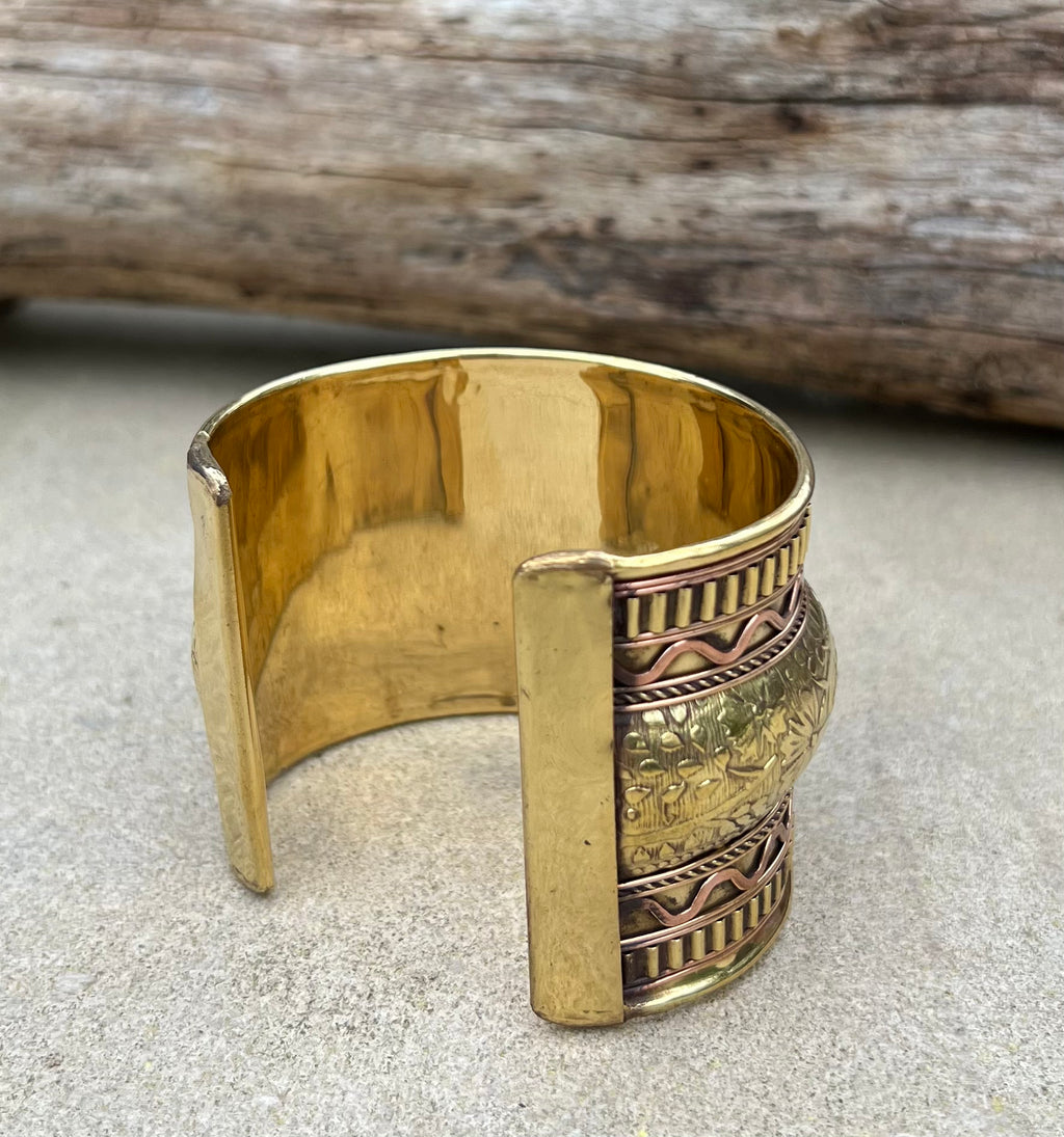 Handcrafted Cuff Bracelet Vintage Floral Design Boho Gypsy Ethnic Jewelry