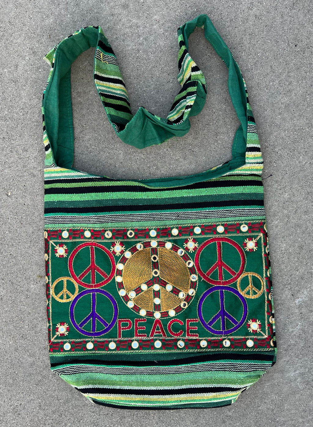 Peace Signs Hippie Hobo Bohemian Crossbody Bag Purse - DharmaObjects