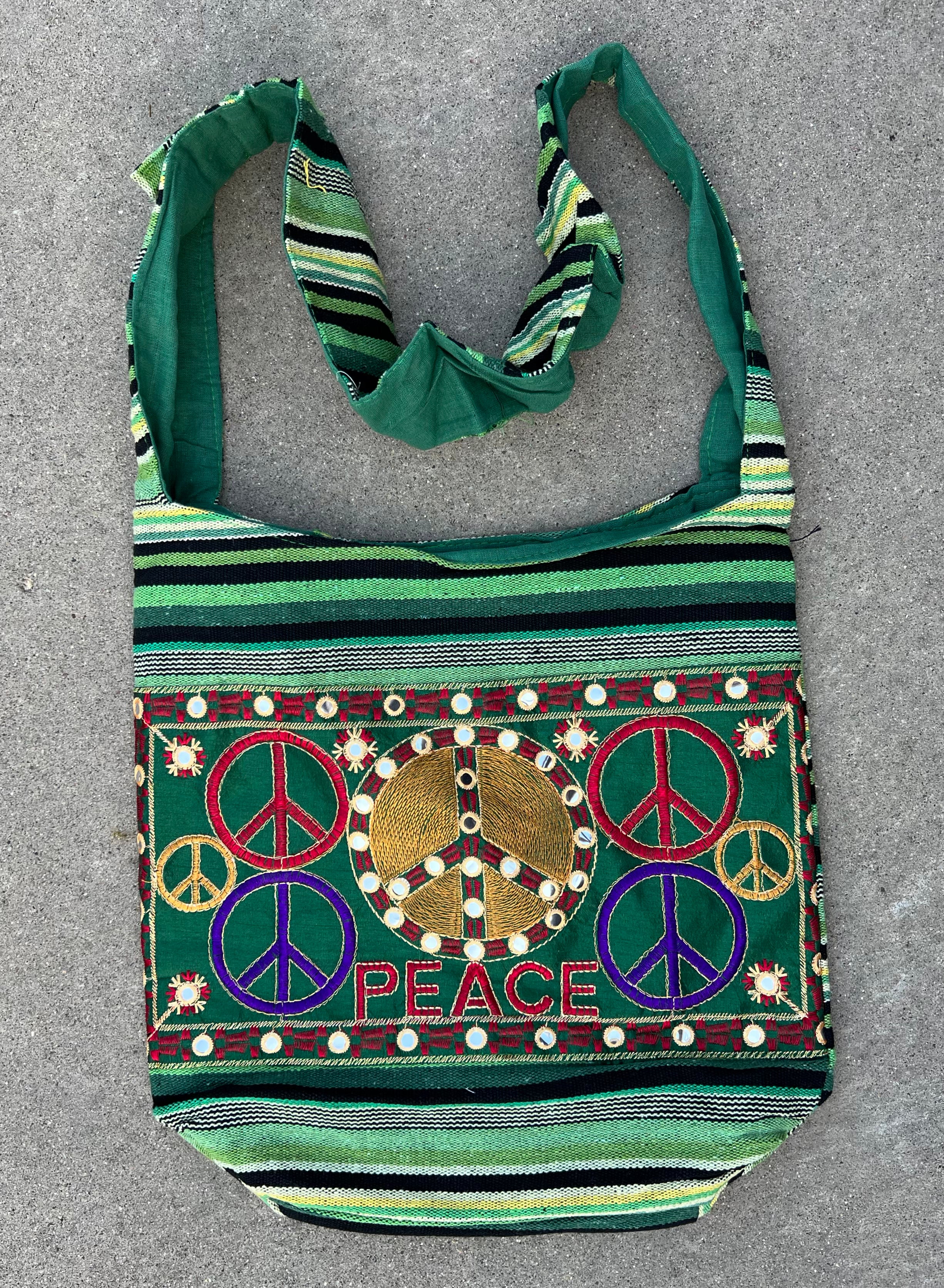 Peace Signs Hippie Hobo Bohemian Crossbody Bag Purse - DharmaObjects