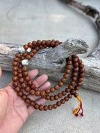 Brown Tibetan Buddhist Rare Bodhi Seed Mala, 3 Conch Shell Accent, Free Mala Bag