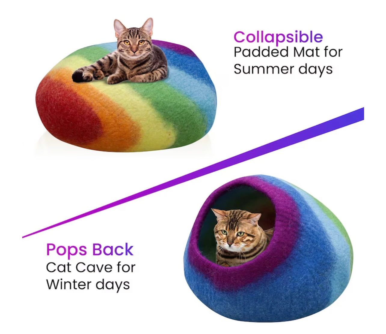 KayJayStyles Rainbow Felt Cat Cave / Cat Bed / Warm Cat House / Cat Cocoon Hand Felted Natural Wool Eco-Friendly - Great Cat Gift - DharmaObjects