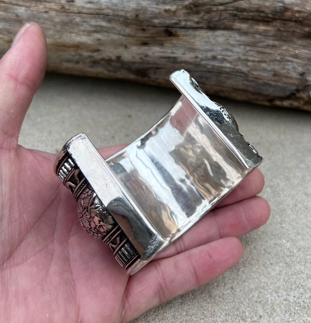 Handcrafted Cuff Bracelet Vintage Floral Design Boho Gypsy Ethnic Jewelry