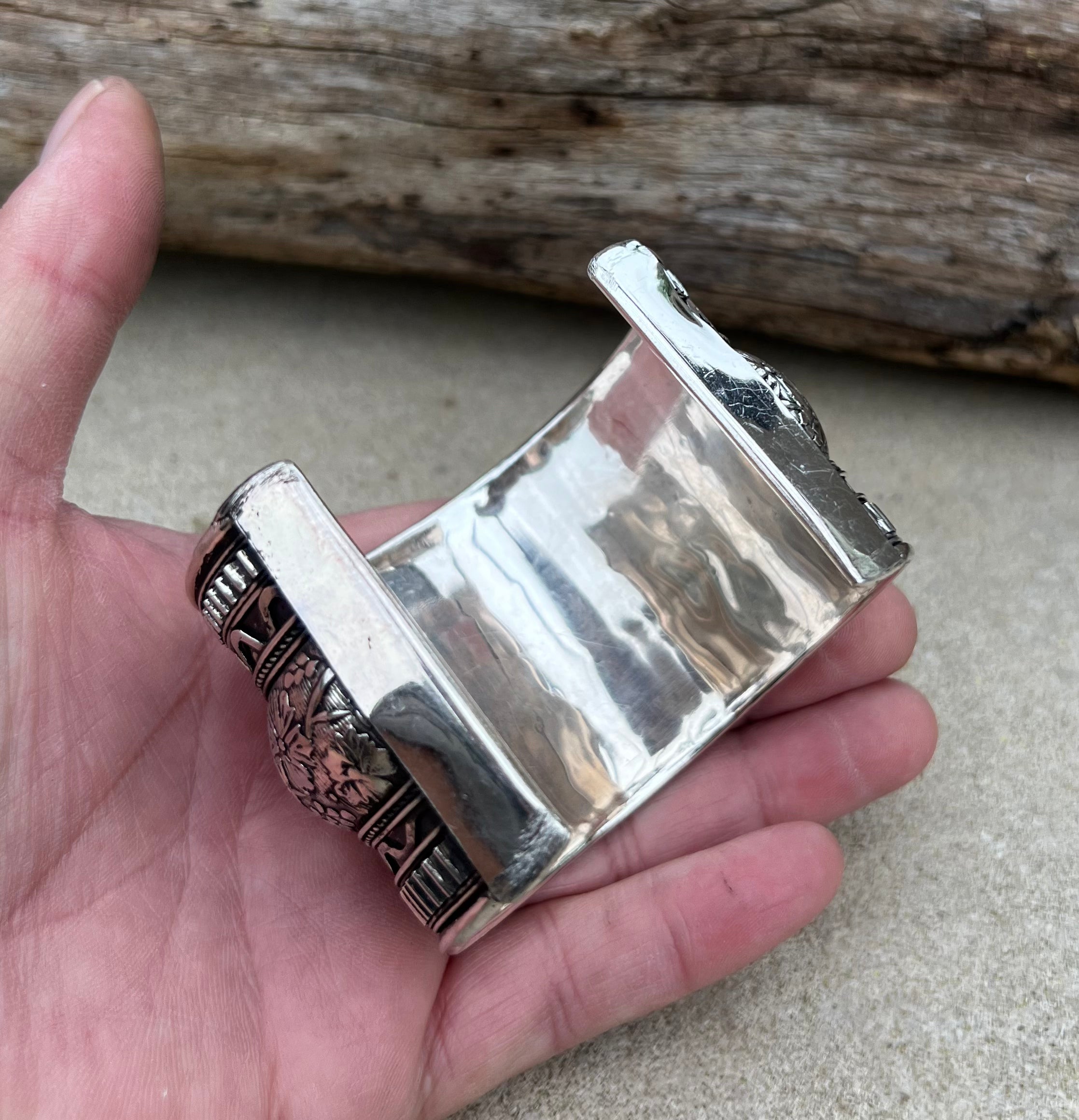 Handcrafted Cuff Bracelet Vintage Floral Design Boho Gypsy Ethnic Jewelry