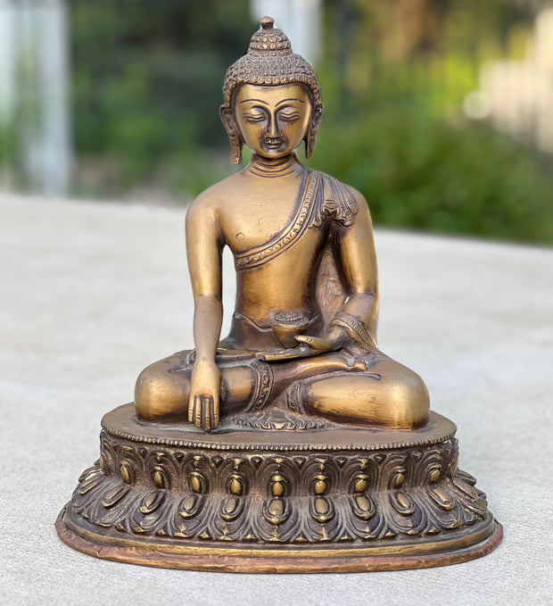 Meditation Buddha Statue Solid Antique Brass for Home Altar Shrine Meditation Room 10 Inches Tall