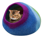 KayJayStyles Rainbow Felt Cat Cave / Cat Bed / Warm Cat House / Cat Cocoon Hand Felted Natural Wool Eco-Friendly - Great Cat Gift - DharmaObjects