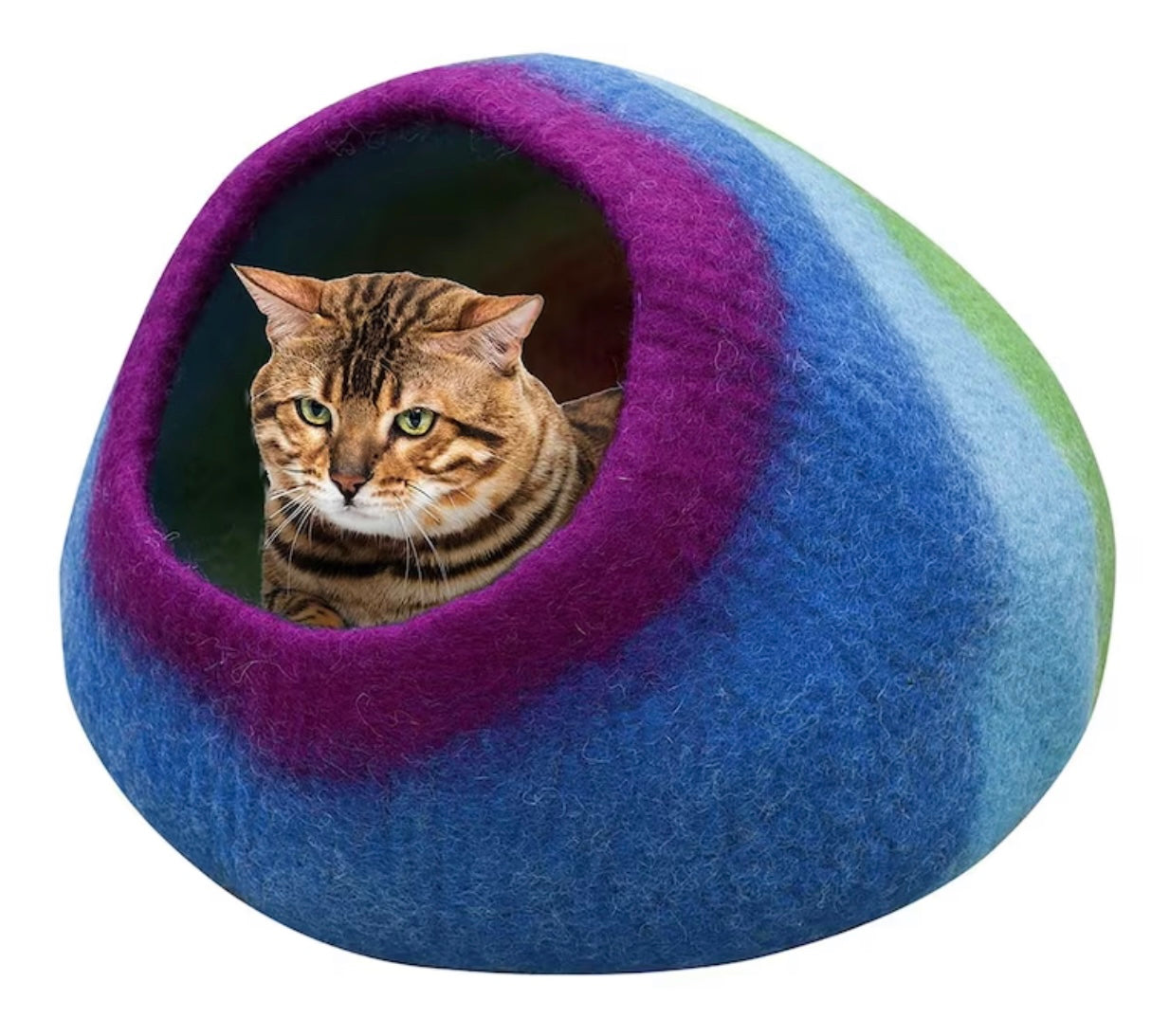 KayJayStyles Rainbow Felt Cat Cave / Cat Bed / Warm Cat House / Cat Cocoon Hand Felted Natural Wool Eco-Friendly - Great Cat Gift - DharmaObjects