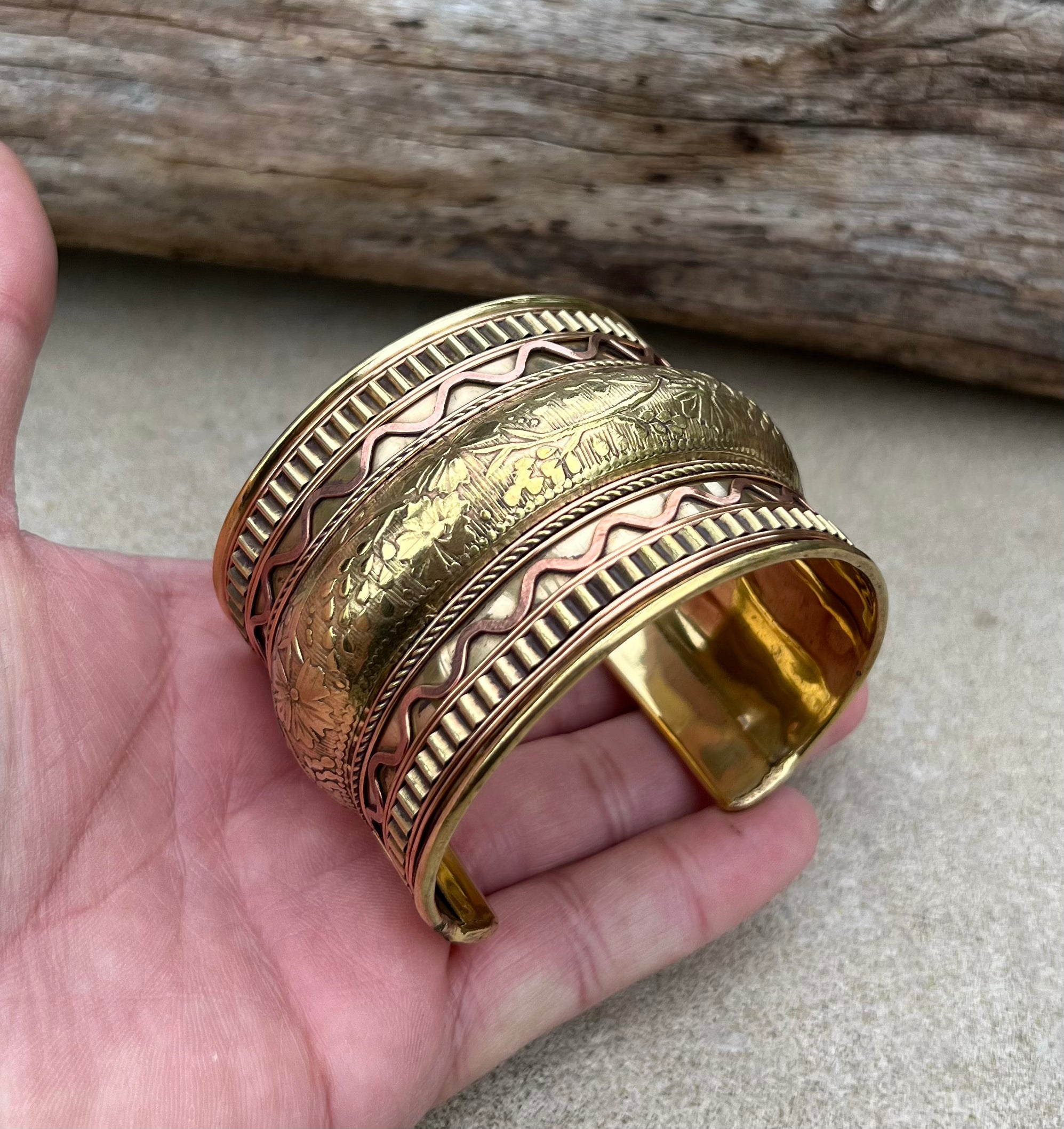 Handcrafted Cuff Bracelet Vintage Floral Design Boho Gypsy Ethnic Jewelry