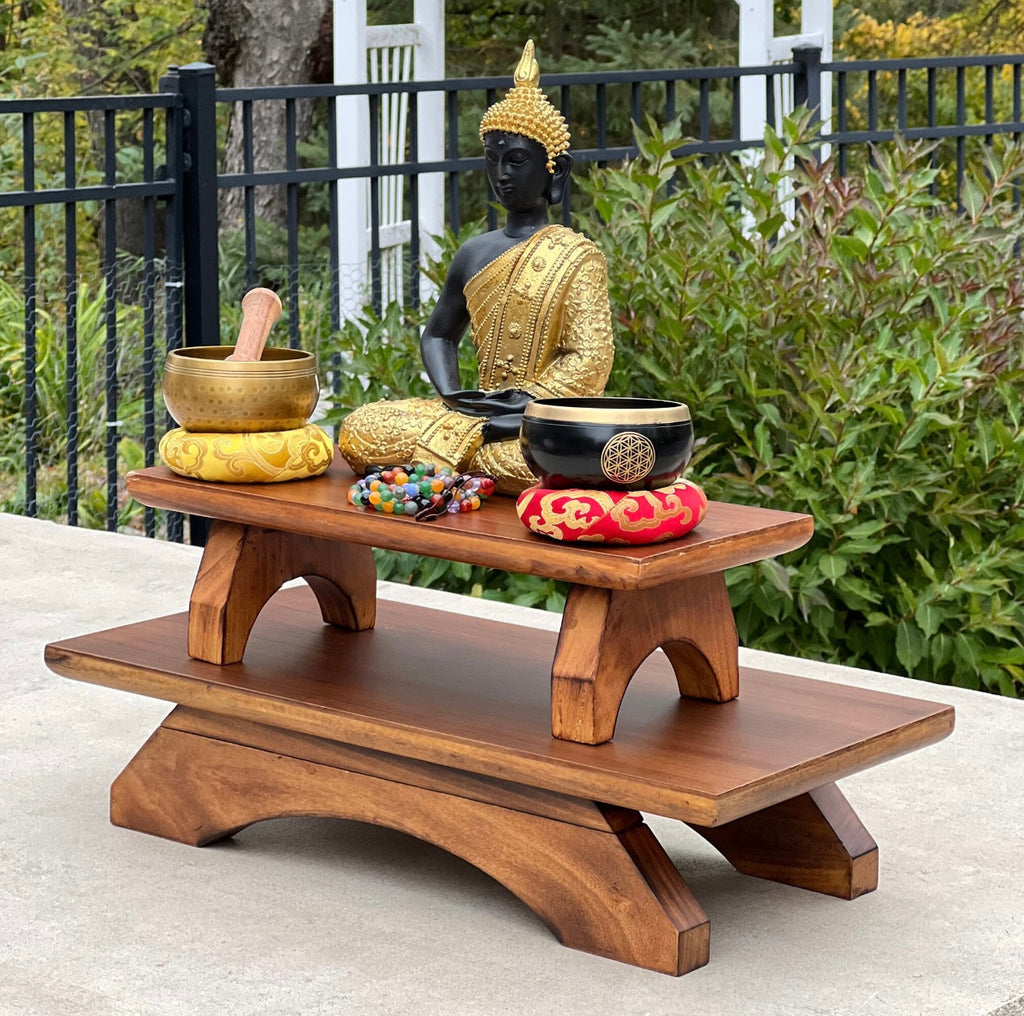 Premium Solid Wood Hand Carved Personal Shrine Altar Meditation Table - DharmaObjects