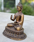 Blessing Buddha Statue Solid Antique Brass for Home Altar Shrine Meditation Room 10 Inches Tall