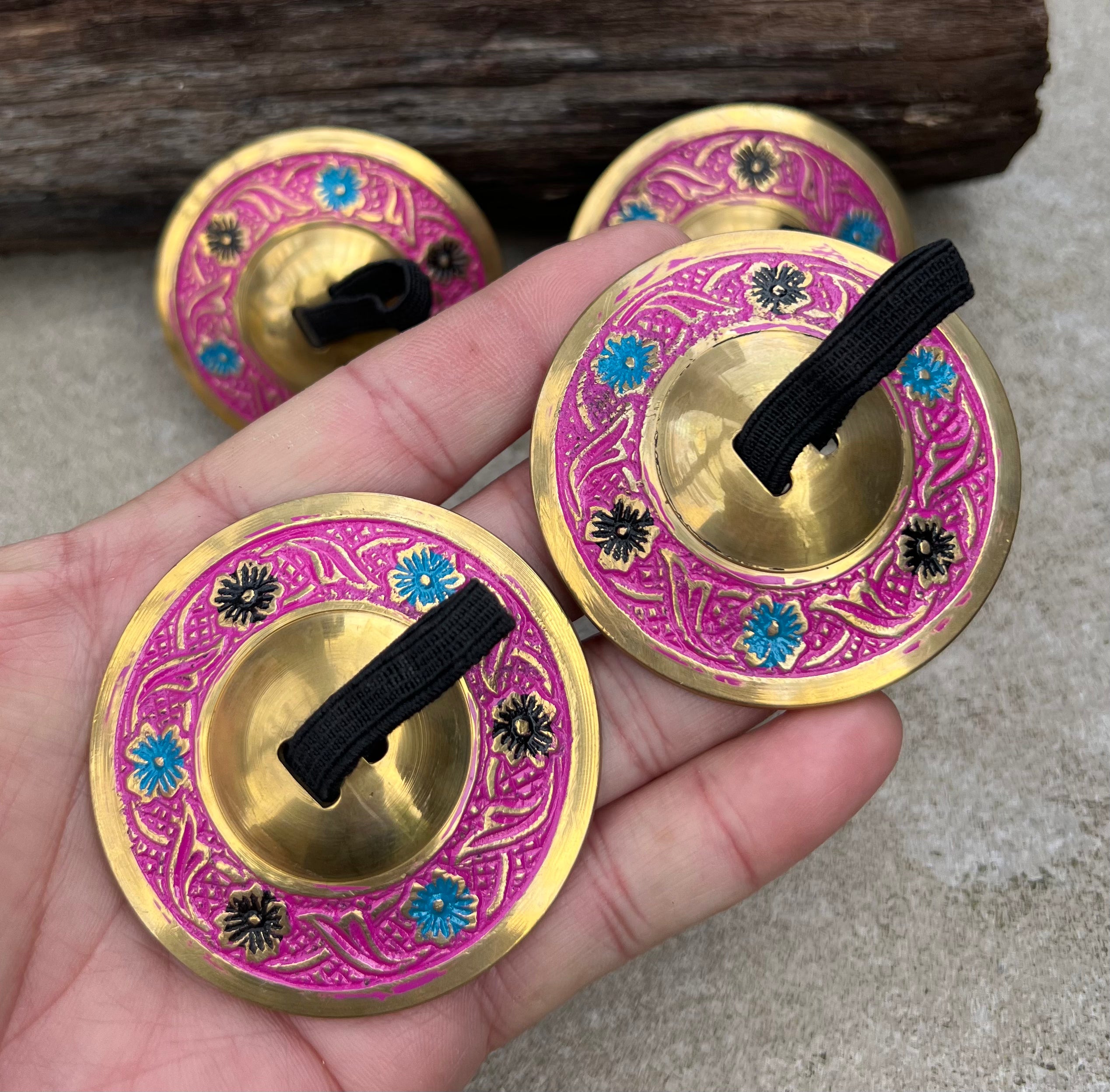 Pairs Brass Floral Finger Cymbals Zills for Belly Dancing