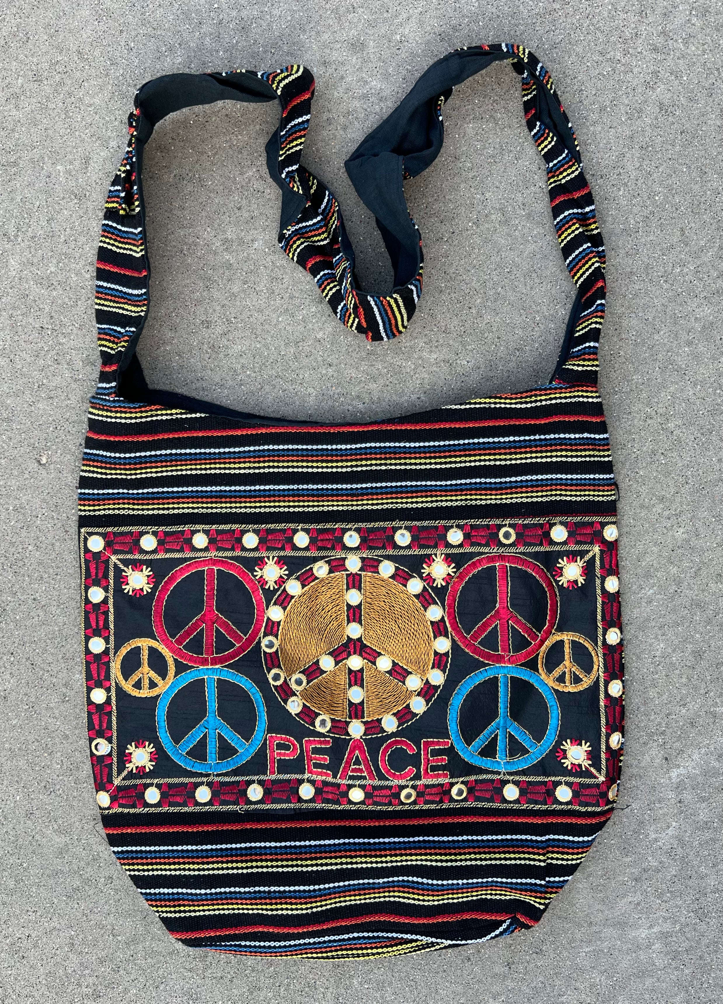 Peace Signs Hippie Hobo Bohemian Crossbody Bag Purse - DharmaObjects