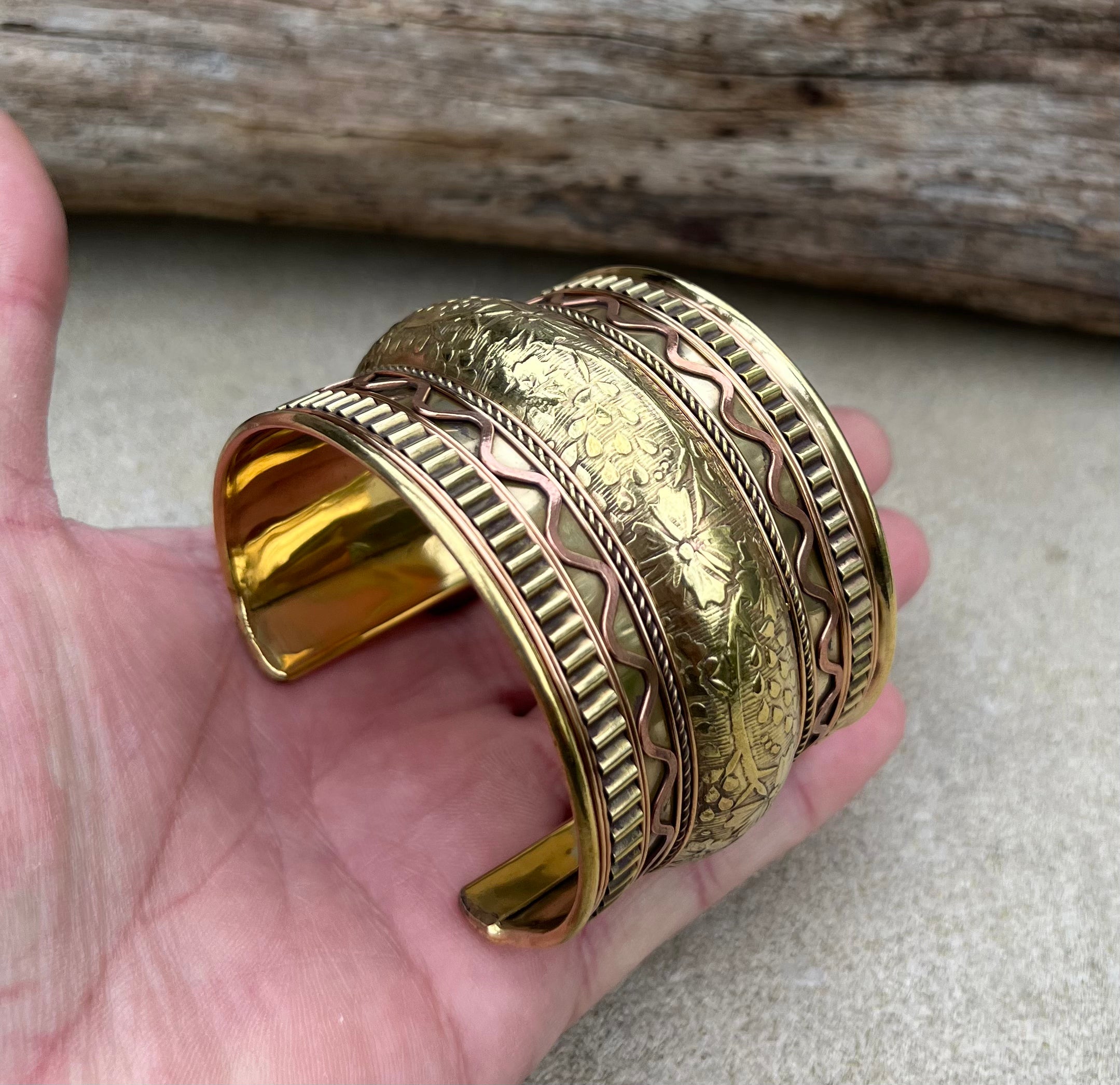 Handcrafted Cuff Bracelet Vintage Floral Design Boho Gypsy Ethnic Jewelry