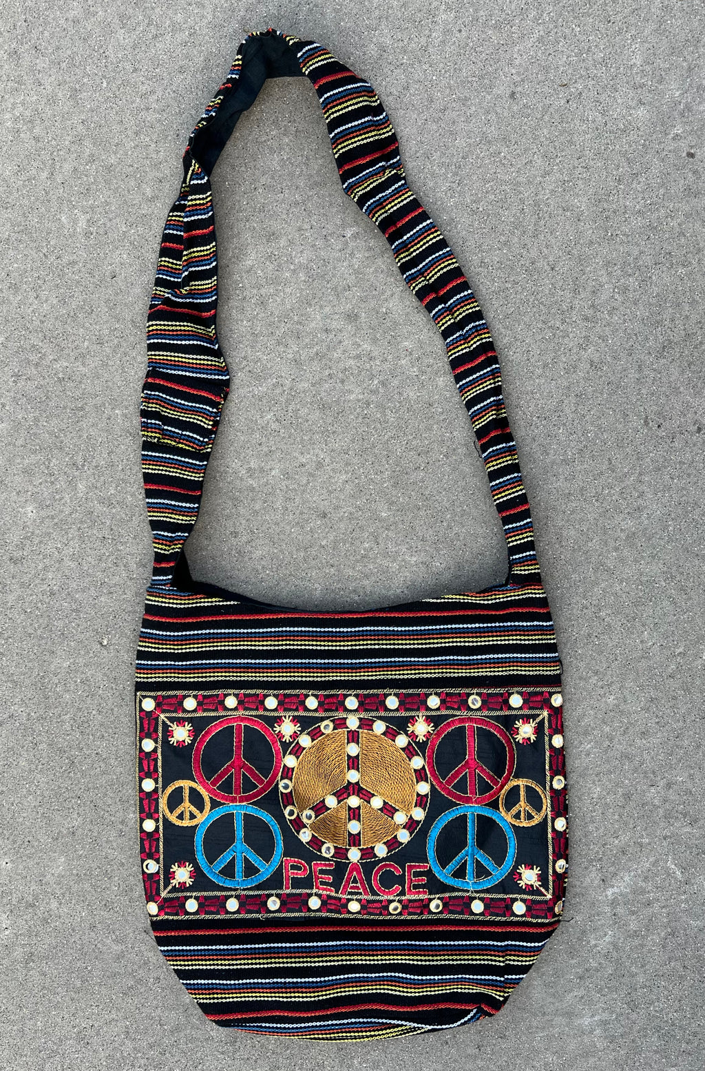 Peace Signs Hippie Hobo Bohemian Crossbody Bag Purse - DharmaObjects