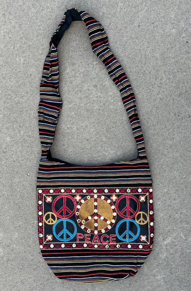 Peace Signs Hippie Hobo Bohemian Crossbody Bag Purse