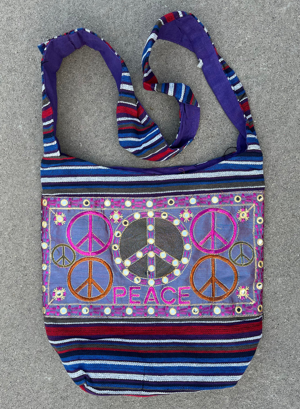 Peace Signs Hippie Hobo Bohemian Crossbody Bag Purse - DharmaObjects