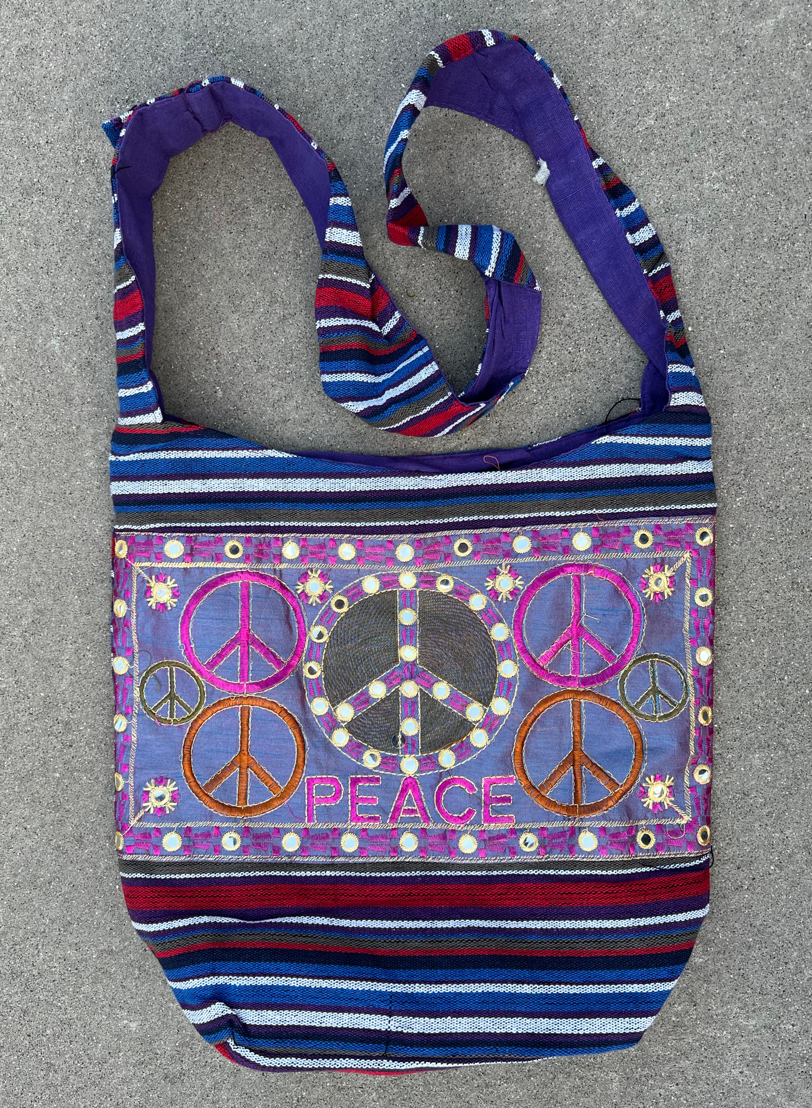 Peace Signs Hippie Hobo Bohemian Crossbody Bag Purse - DharmaObjects