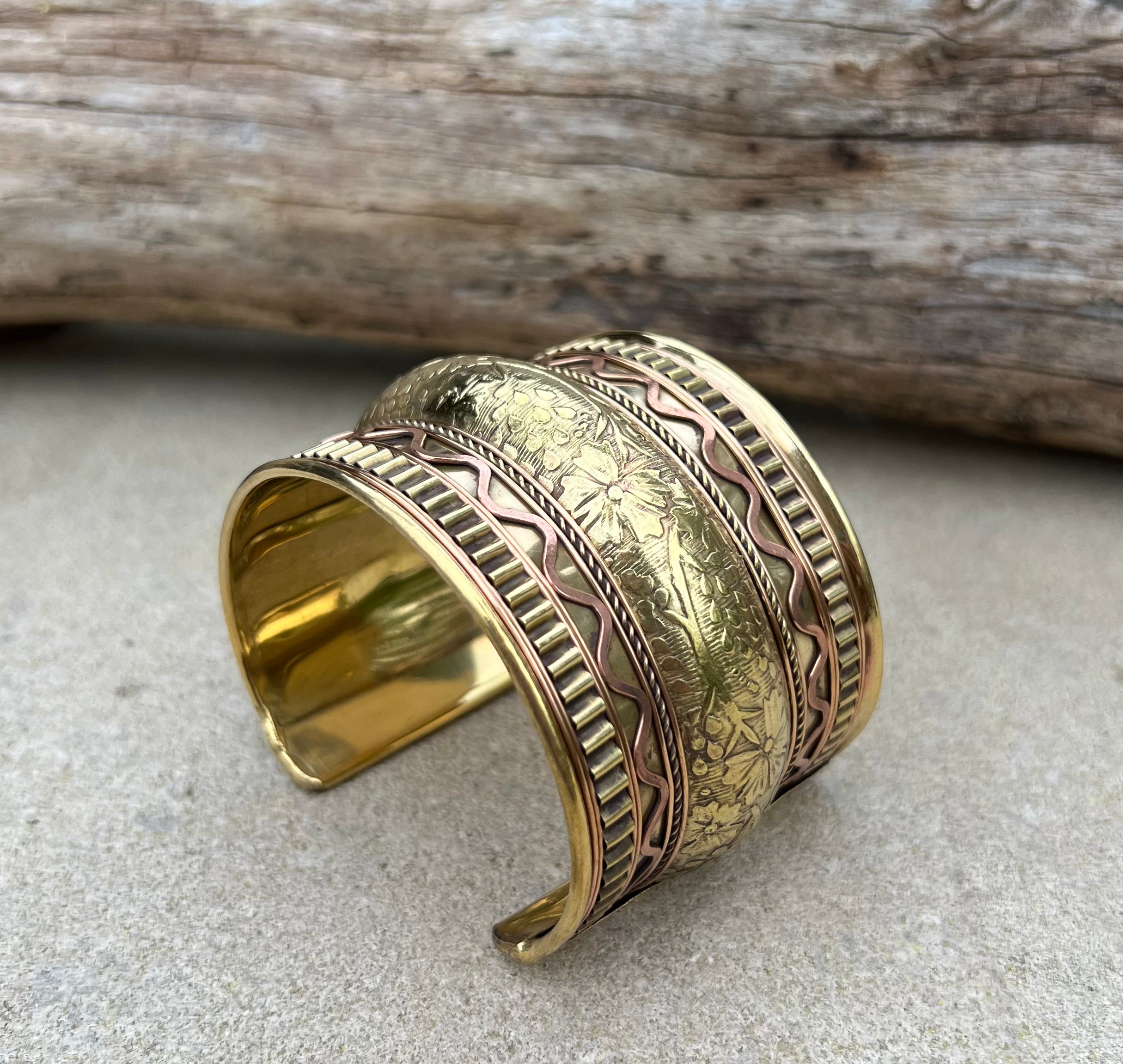 Handcrafted Cuff Bracelet Vintage Floral Design Boho Gypsy Ethnic Jewelry