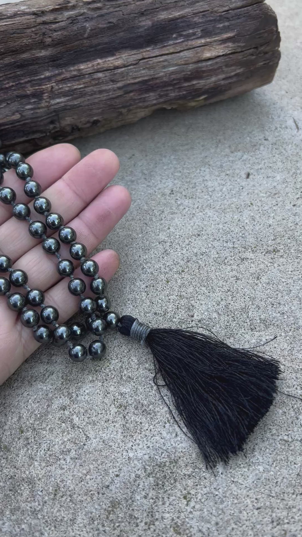 Hematite Mala 108 Beads – Hand Knotted Gemstone Meditation Prayer Necklace