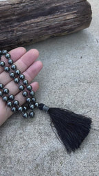 Hematite Mala 108 Beads – Hand Knotted Gemstone Meditation Prayer Necklace