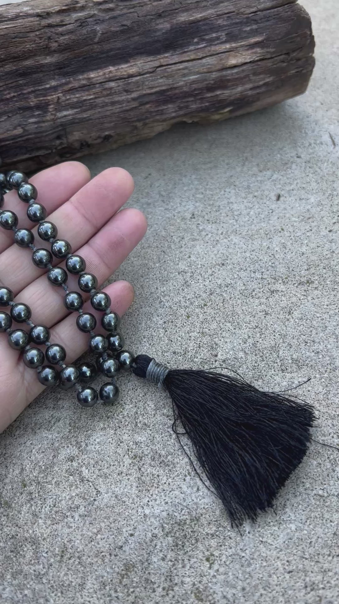 Hematite Mala 108 Beads – Hand Knotted Gemstone Meditation Prayer Necklace