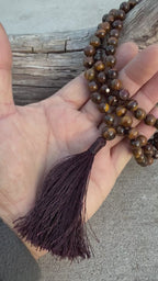 Tiger’s Eye Mala 108 Beads – Hand Knotted Gemstone Meditation Prayer Necklace