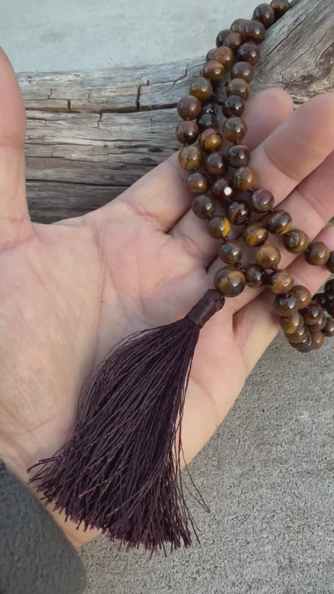 Tiger’s Eye Mala 108 Beads – Hand Knotted Gemstone Meditation Prayer Necklace