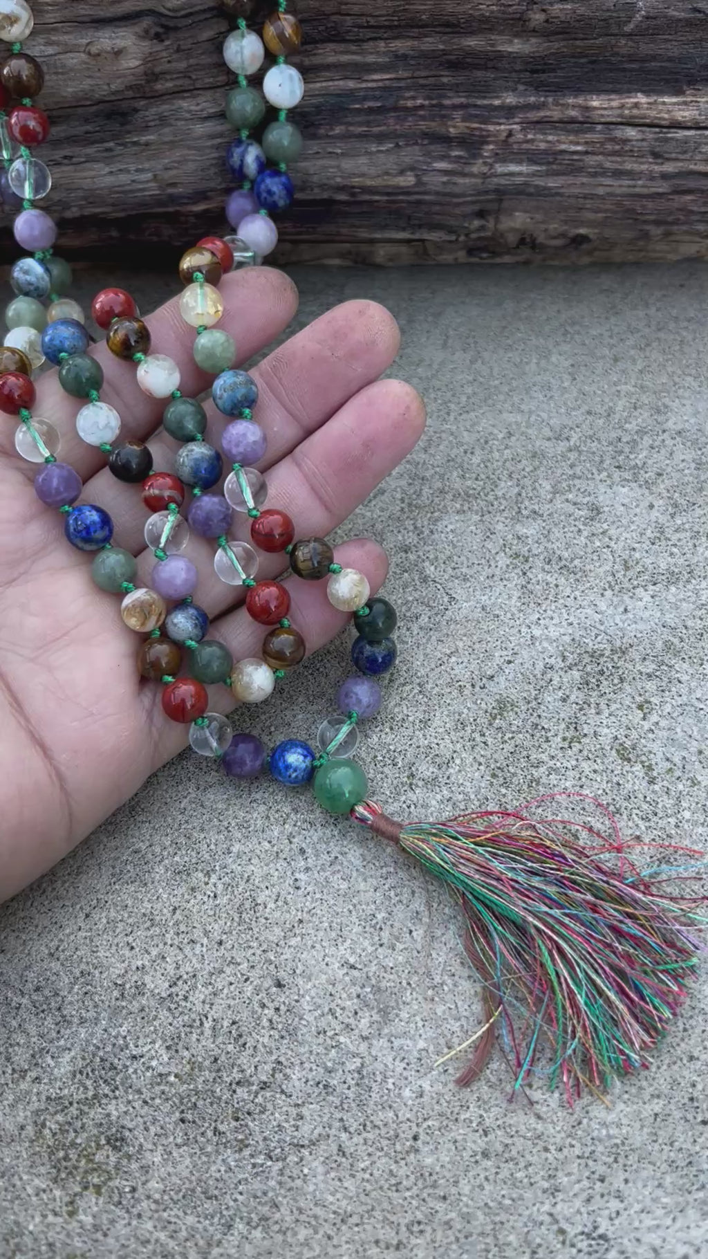 Chakra Mala 108 Beads – Hand Knotted 7 Chakra Gemstone Meditation Prayer Necklace