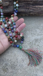 Chakra Mala 108 Beads – Hand Knotted 7 Chakra Gemstone Meditation Prayer Necklace
