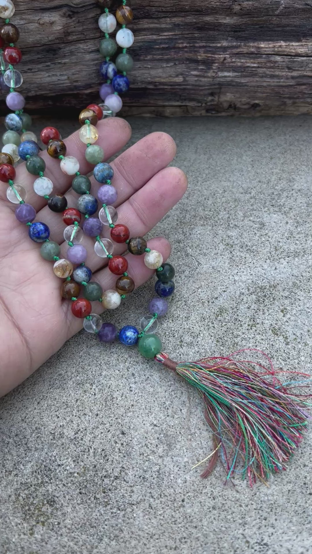 Chakra Mala 108 Beads – Hand Knotted 7 Chakra Gemstone Meditation Prayer Necklace