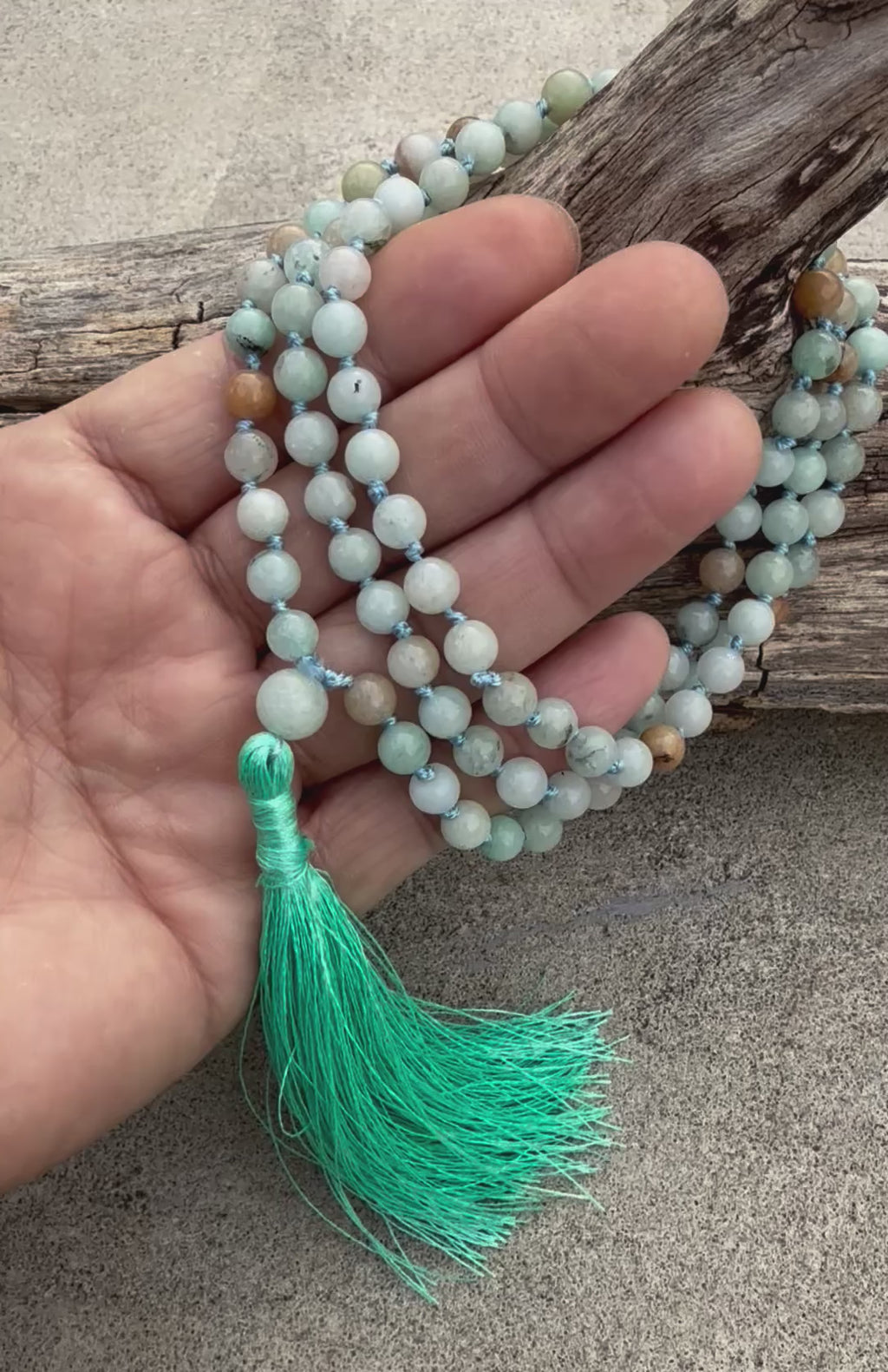 Amazonite Mala 108 Beads – Hand Knotted Gemstone Meditation Prayer Necklace
