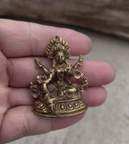 Small Brass Female Buddha Green Tara Dolma Statue - Handcrafted in Nepal