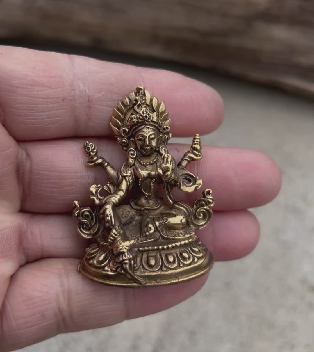 Small Brass Female Buddha Green Tara Dolma Statue - Handcrafted in Nepal