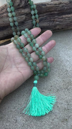 Green Aventurine Mala 108 Beads – Hand Knotted Gemstone Meditation Prayer Necklace