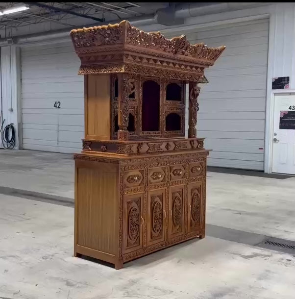 Hand Carved Tibetan Buddhist Shrine Altar Choesham Teak Wood