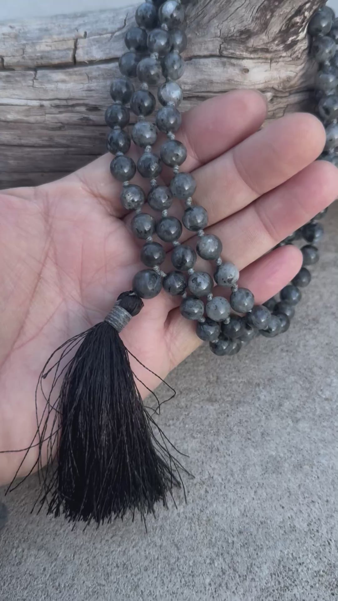 Larvikite Mala 108 Beads – Hand Knotted Gemstone Meditation Prayer Necklace